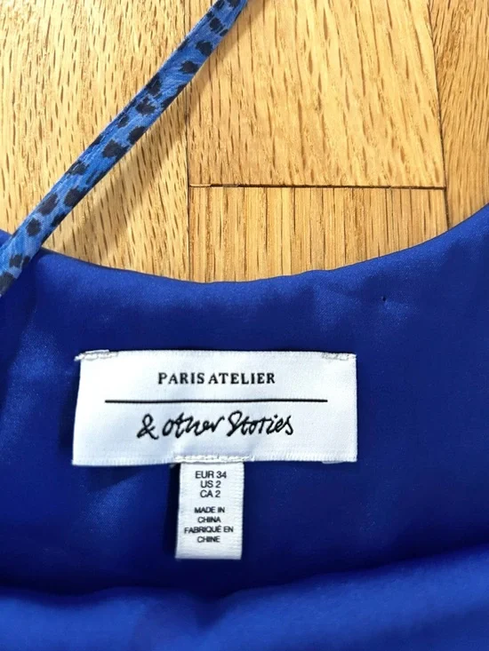 & OTHER STORIES spotted animal leopard print midi slip dress blue size 2 - Picture 4 of 13